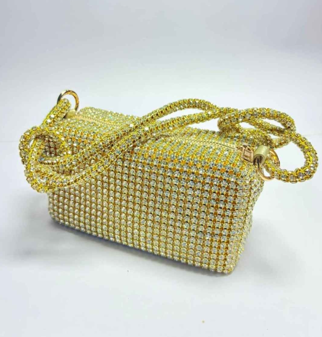 Golden Rhinestone Box Bag